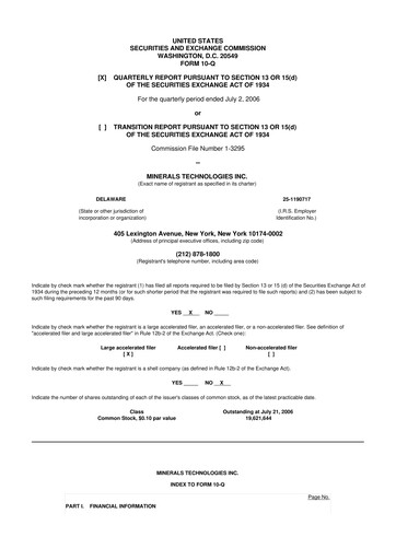 Thumbnail Minerals Technologies 10-Q Quarterly Report FY 
