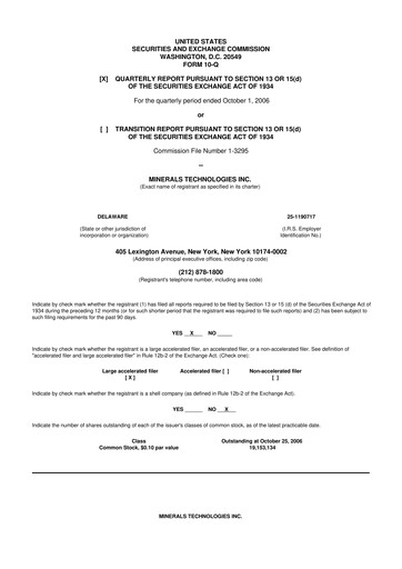 Thumbnail Minerals Technologies 10-Q Quarterly Report FY 