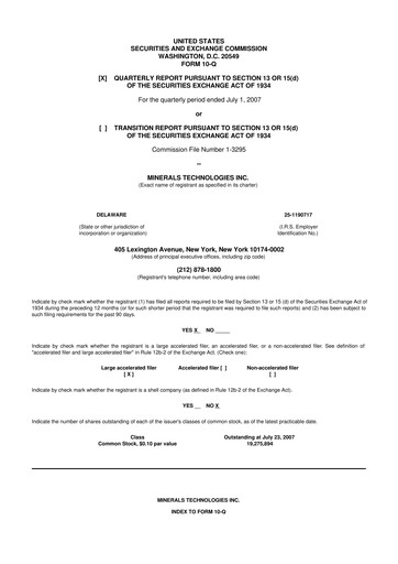 Thumbnail Minerals Technologies 10-Q Quarterly Report FY 
