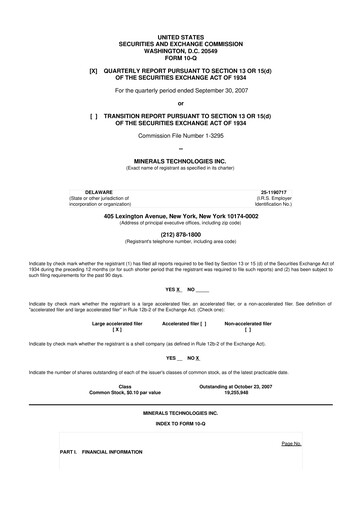 Thumbnail Minerals Technologies 10-Q Quarterly Report FY 