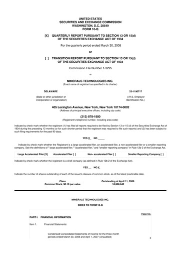 Thumbnail Minerals Technologies 10-Q Quarterly Report FY 