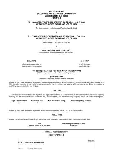Thumbnail Minerals Technologies 10-Q Quarterly Report FY 