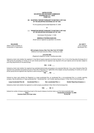 Thumbnail Minerals Technologies 10-Q Quarterly Report FY 