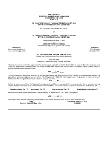 Thumbnail Minerals Technologies 10-Q Quarterly Report FY 