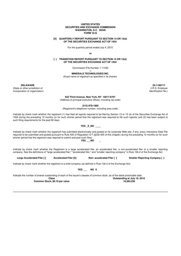 Thumbnail Minerals Technologies 10-Q Quarterly Report FY2010 