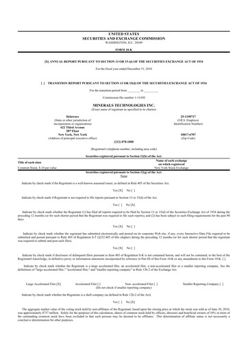 Thumbnail Minerals Technologies 10-K Annual Report 2010