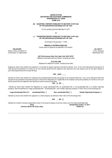Thumbnail Minerals Technologies 10-Q Quarterly Report FY2011 