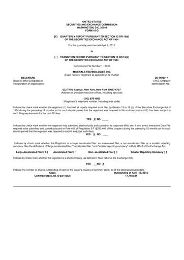 Thumbnail Minerals Technologies 10-Q Quarterly Report FY2012 