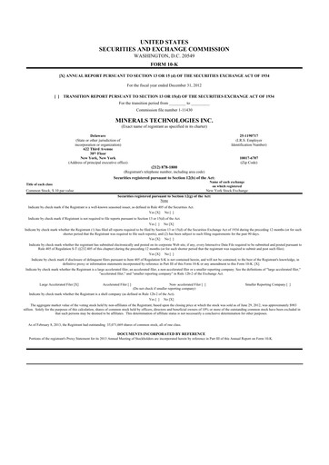 Thumbnail Minerals Technologies 10-K Annual Report 2012