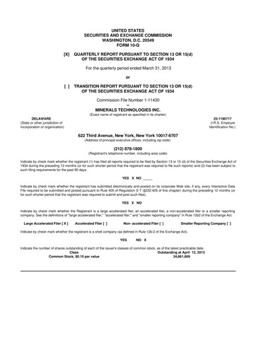 Thumbnail Minerals Technologies 10-Q Quarterly Report FY2013 