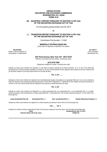 Thumbnail Minerals Technologies 10-Q Quarterly Report FY2013 