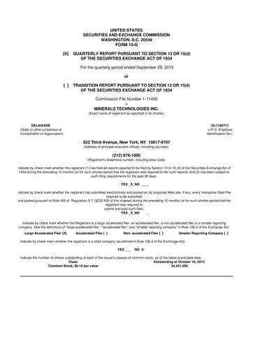 Thumbnail Minerals Technologies 10-Q Quarterly Report FY2013 