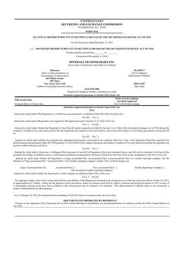 Thumbnail Minerals Technologies 10-K Annual Report 2013