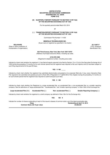 Thumbnail Minerals Technologies 10-Q Quarterly Report FY2014 