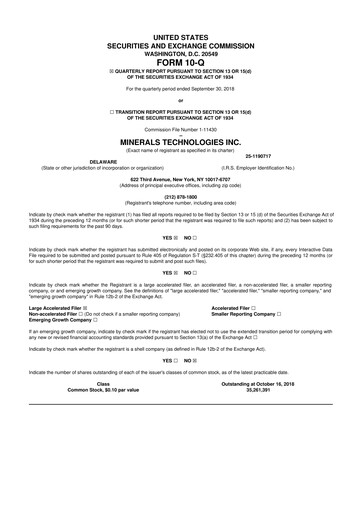 Thumbnail Minerals Technologies 10-Q Quarterly Report FY2018 
