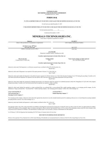 Thumbnail Minerals Technologies 10-K Annual Report 2019