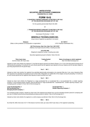 Thumbnail Minerals Technologies 10-Q Quarterly Report FY2020 