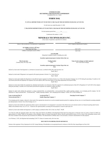 Thumbnail Minerals Technologies 10-K Annual Report 2020