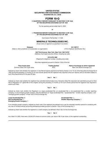 Thumbnail Minerals Technologies 10-Q Quarterly Report FY2023 