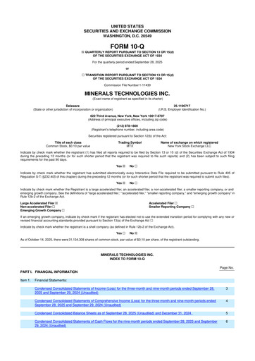 Thumbnail Minerals Technologies 10-Q Quarterly Report FY2025 