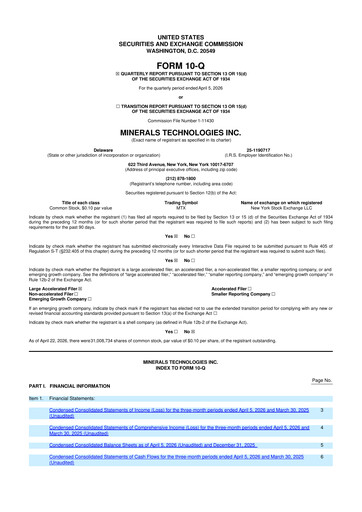 Thumbnail Minerals Technologies 10-Q Quarterly Report FY 