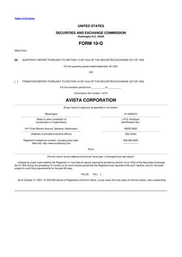 Thumbnail Avista
 10-Q Quarterly Report FY 