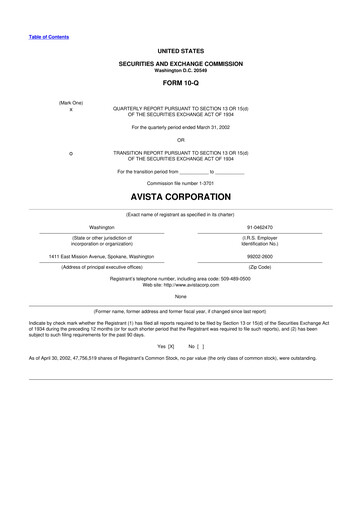 Thumbnail Avista
 10-Q Quarterly Report FY 