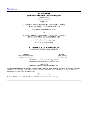 Thumbnail Starbucks 10-Q Quarterly Report FY 