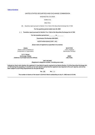 Thumbnail Northrim BanCorp 10-Q Quarterly Report FY 