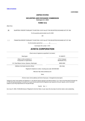 Thumbnail Avista
 10-Q Quarterly Report FY 