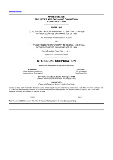 Thumbnail Starbucks 10-Q Quarterly Report FY 