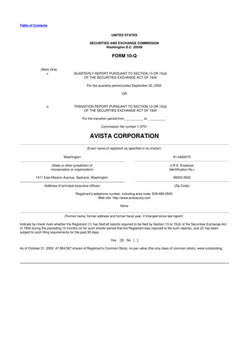 Thumbnail Avista
 10-Q Quarterly Report FY 