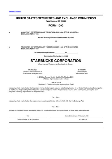 Thumbnail Starbucks 10-Q Quarterly Report FY 