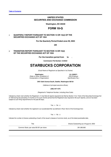 Thumbnail Starbucks 10-Q Quarterly Report FY 