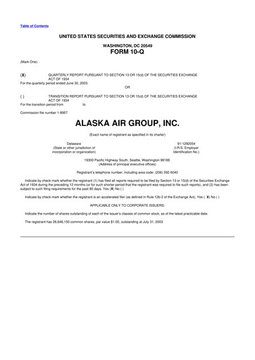 Thumbnail Alaska Airlines
 10-Q Quarterly Report FY 