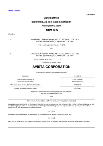 Thumbnail Avista
 10-Q Quarterly Report FY 