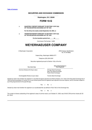 Thumbnail Weyerhaeuser
 10-Q Quarterly Report FY 