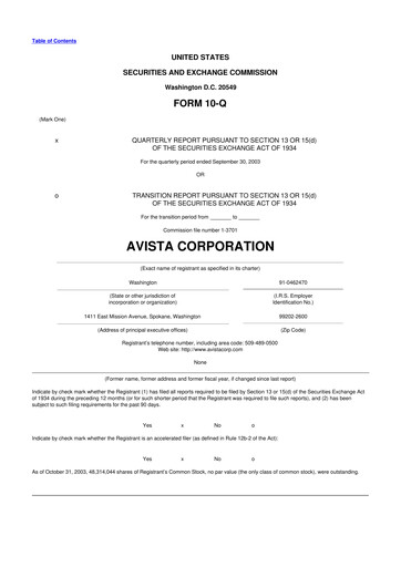 Thumbnail Avista
 10-Q Quarterly Report FY 