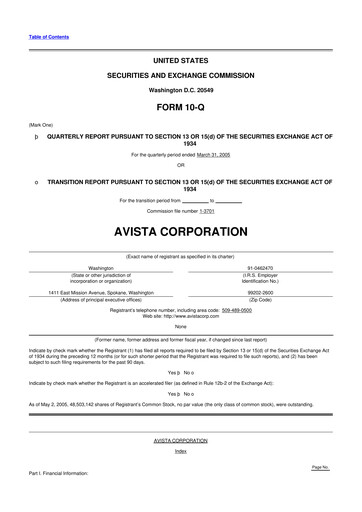 Thumbnail Avista
 10-Q Quarterly Report FY 