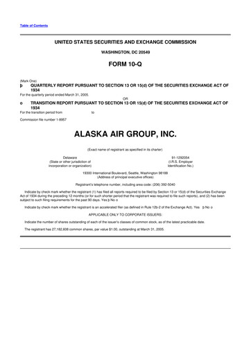 Thumbnail Alaska Airlines
 10-Q Quarterly Report FY 