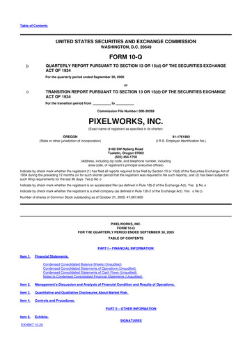 Miniature Pixelworks 10-Q Rapport trimestriel  