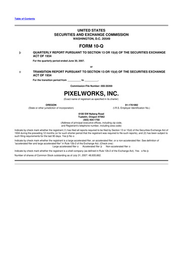 Miniature Pixelworks 10-Q Rapport trimestriel  