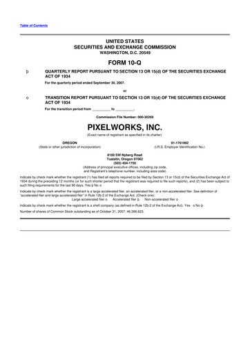 Miniature Pixelworks 10-Q Rapport trimestriel  