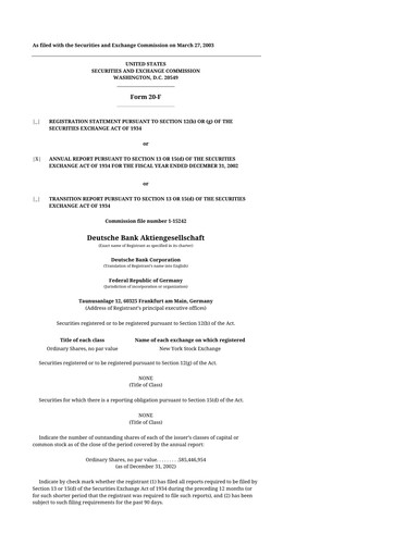 Miniature Deutsche Bank 20-F Rapport annuel 