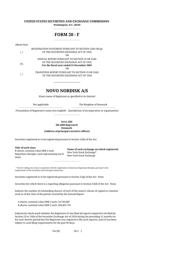 Thumbnail Novo Nordisk 20-F Annual Report 