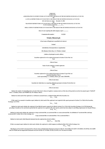 Thumbnail Trinity Biotech
 20-F Annual Report 