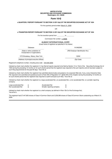 Thumbnail Albany International
 10-Q Quarterly Report FY 