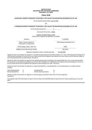 Thumbnail Albany International
 10-Q Quarterly Report FY 