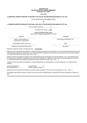 Thumbnail Albany International
 10-Q Quarterly Report FY 