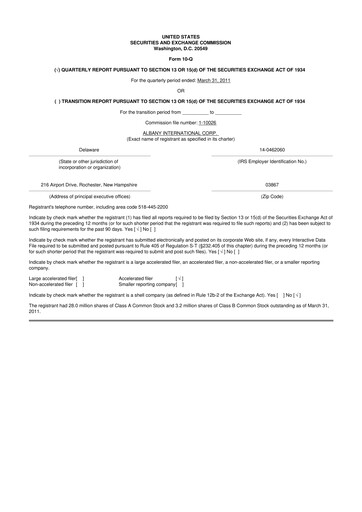 Thumbnail Albany International
 10-Q Quarterly Report FY2011 